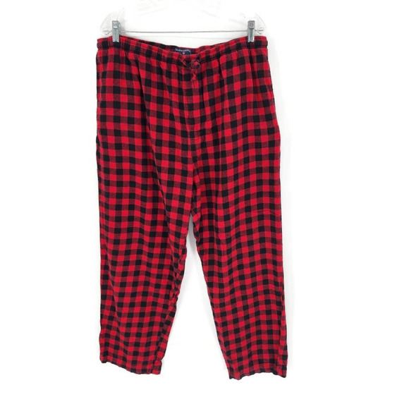 Saddlebred Mens Lounge Pants Red Black Plaid Flannel Drawstring Comfy Cotton Xl - Picture 1 of 5